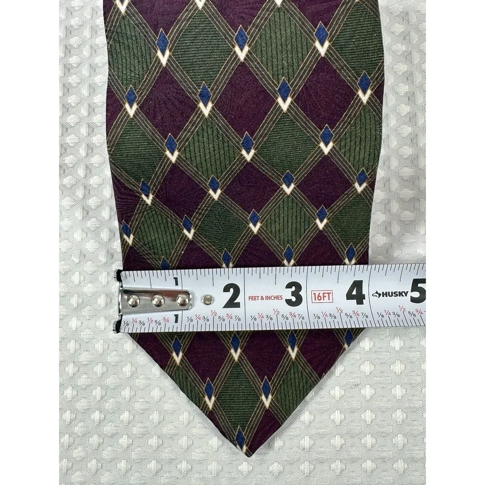 Bill‎ Blass Black Label Silk Tie Green Purple Diamond Plaid 4